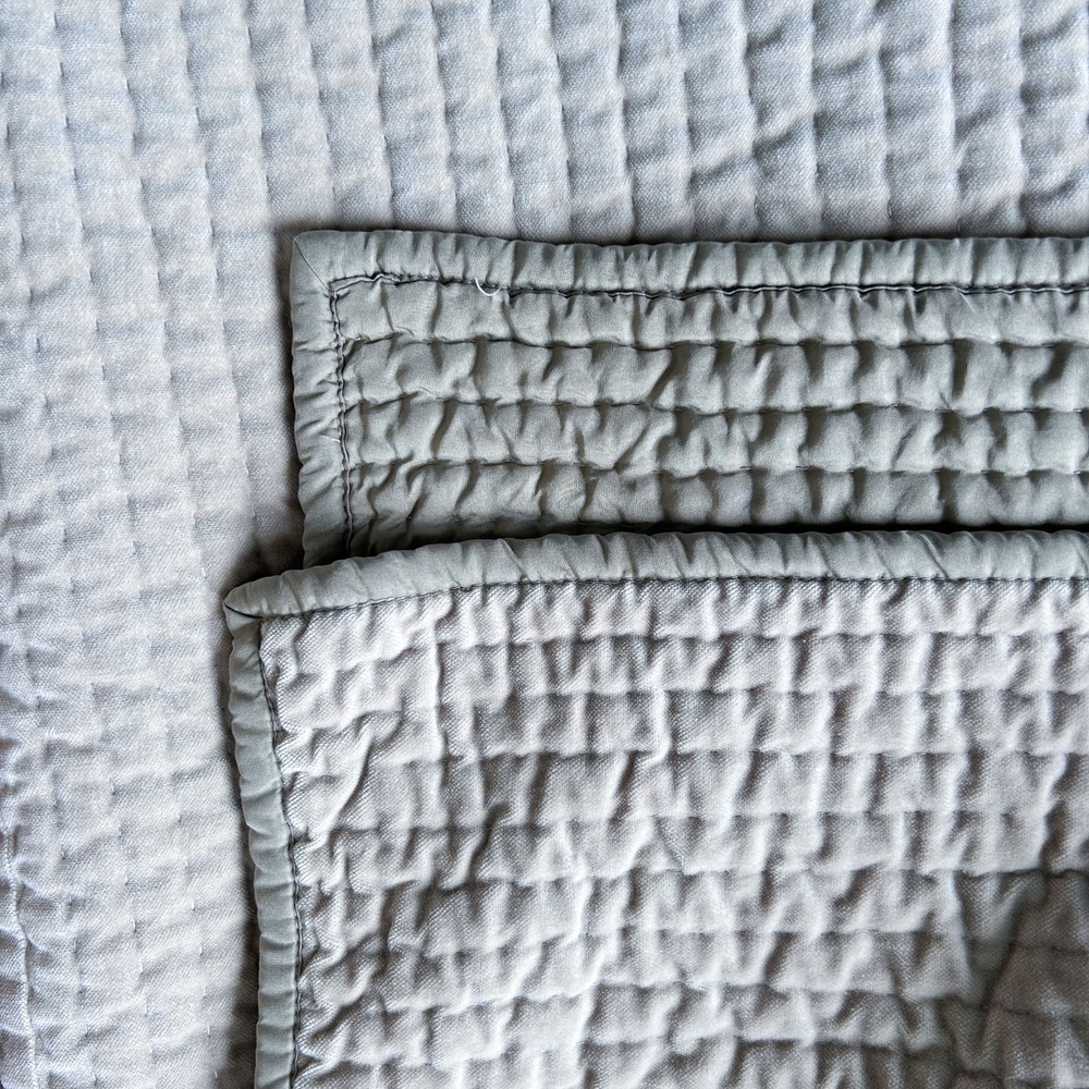 Pottery Barn Queen‎ Quilt Reversible Velvet Silk Cotton 90" x 94" Pick Stitch - Picture 10 of 14
